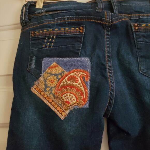 Upcycled Reworked Bonage Jeans Unique Boho Size 11 - Picture 5 of 9